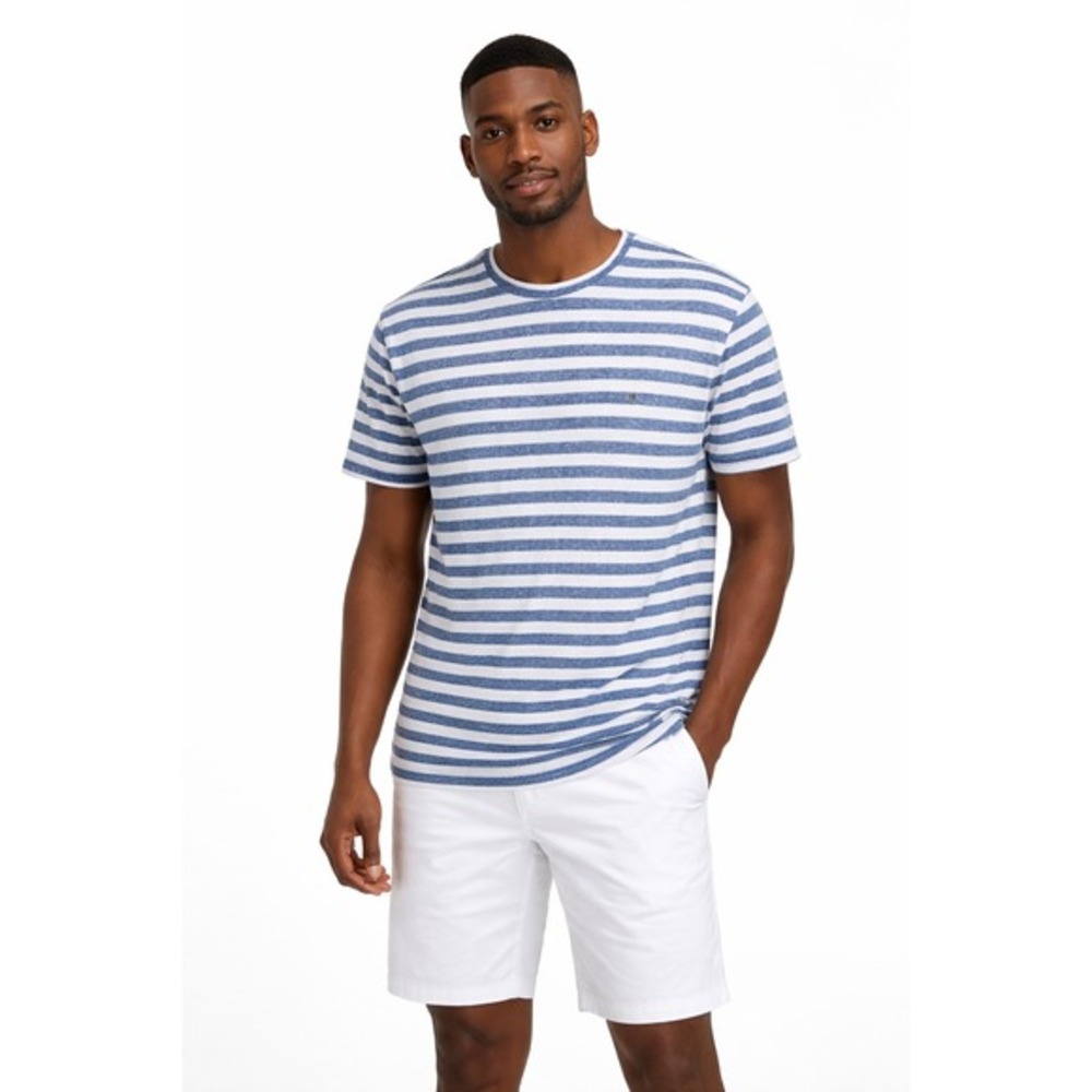 Christian Berg Blue White Striped Short Sleeve T-Shirt Crew Neck Nautical 87-37‎